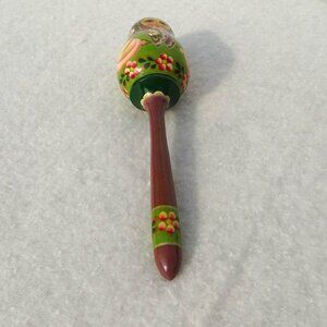 Baby Rattle Hand Painted Wooden Russian Doll Babushka Matryoshka 7 1/4"